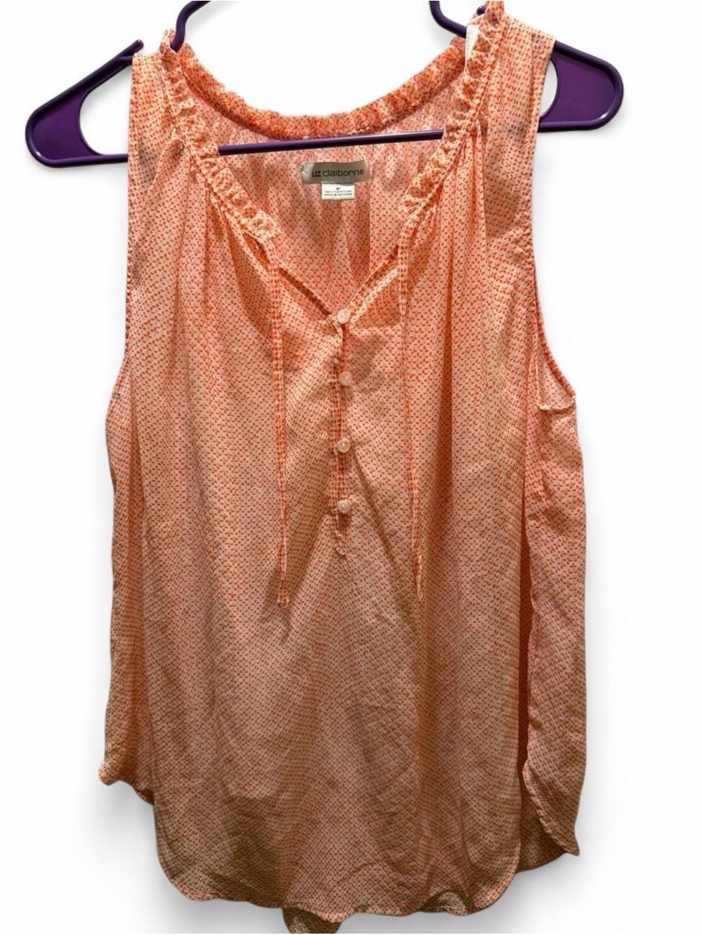 Liz Claiborne Peach Printed Sleeveless Tie-Neck Camisole